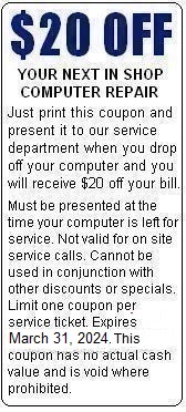 $20 off your next In Shop computer repair